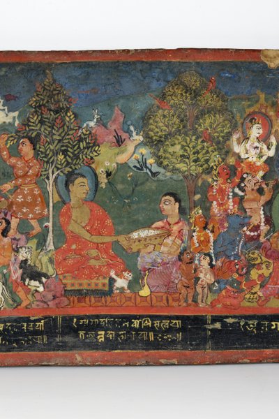 Detail van een boeddhistisch manuscriptomslag (detail) door Nepalese School
