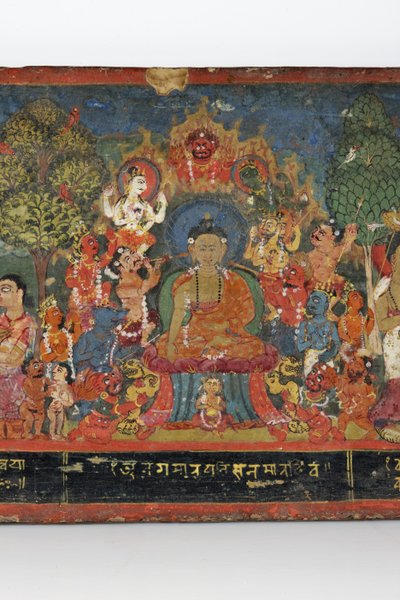 Detail van een boeddhistisch manuscriptomslag (detail) door Nepalese School