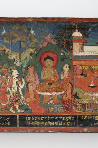 Detail van een boeddhistisch manuscriptomslag (detail) door Nepalese School