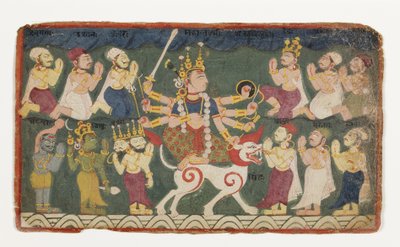 Mahalakshmi rijdt op haar leeuw, uit de Devimahatmya, ca. 1750 door Nepalese School