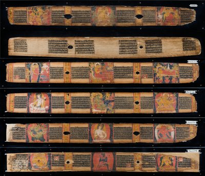 Manuscriptbladen (inkt en kleuren op palmbladeren) door Nepalese School