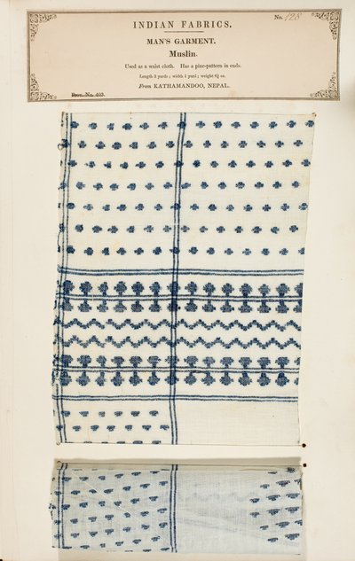Mousselinemonster uit Kathamandoo in Nepal, uit The Collection of the Textile Manufacturers of India, door John Forbes Watson, gepubliceerd in 1866 door Nepalese School