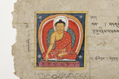 Pagina uit een boeddhistisch manuscript, mogelijk uit de Mahashitalanika, c.1400 door Nepalese School