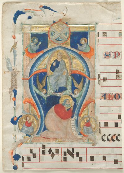 Fragment van een Antifonarium met Geïllustreerde Initiaal (A): Christus in Majesteit door Neri da Rimini