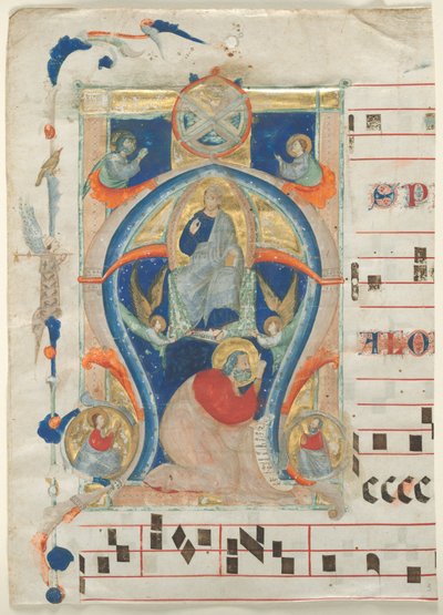 Fragment van een antifonarium met gehistorieerde initiaal A: Christus in Majesteit door Neri da Rimini