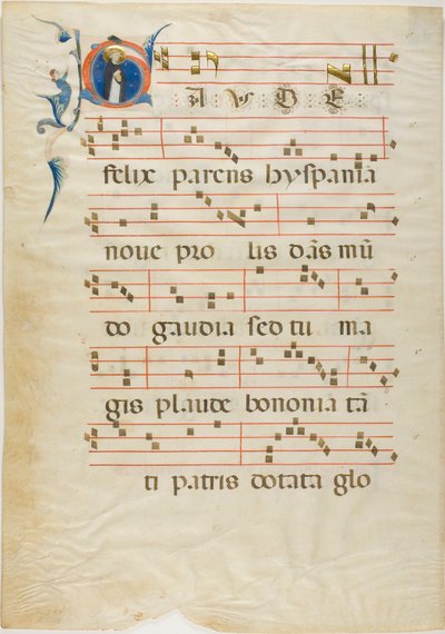 Sint Dominicus in een gehistorieerde initiaal "G" uit een antifonarium door Neri da Rimini