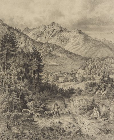 Alpenlandschap met stafage door Leopold Blonder