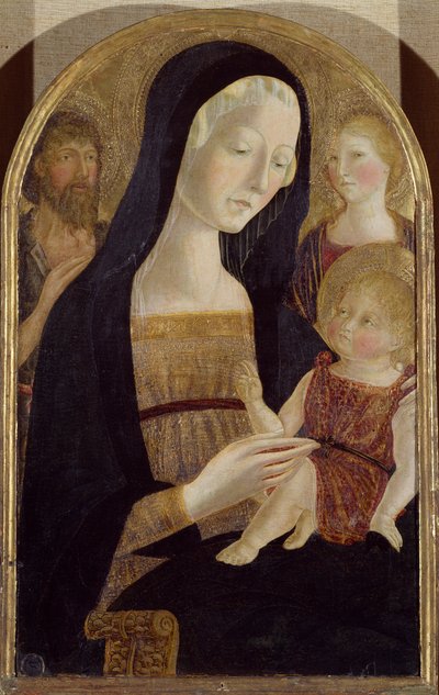 Madonna en Kind met Heiligen Johannes de Doper en Maria Magdalena door Neroccio di (1447 1500) Landi