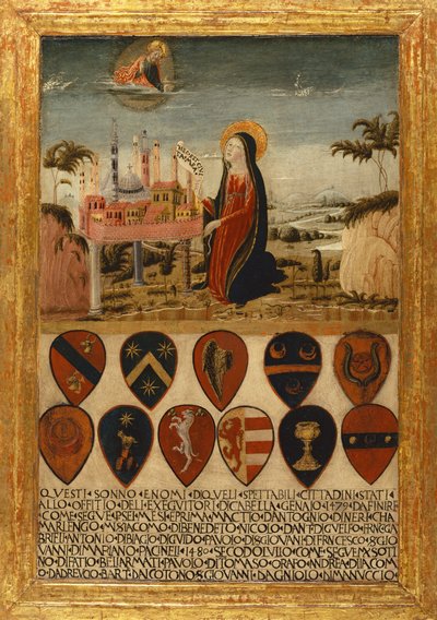 Maagd Maria vertrouwt de stad Siena toe aan Jezus door Neroccio di (1447 1500) Landi