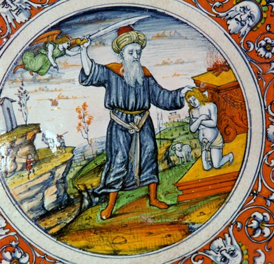 Schaal met de Opoffering van Isaac door Nessus Painter