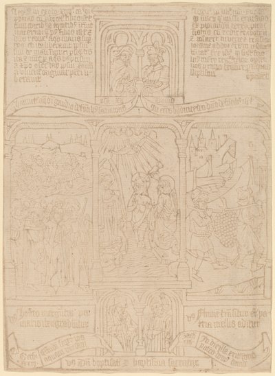 De Doop van Christus; Farao die door de Rode Zee trekt; Jozua en Kaleb door Netherlandish 15th Century