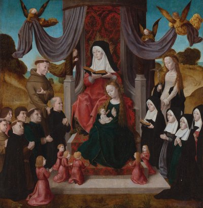 De Maagd en Kind met Sint-Anna, Heiligen Franciscus, Lidwina en schenkers, ca. 1490-1 door Netherlandish Master