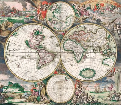 Antieke Nederlandse wereldkaart door Netherlandish School