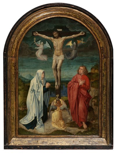 Calvarie: Christus aan het kruis tussen de Heilige Maagd en Sint Jan door Netherlandish School