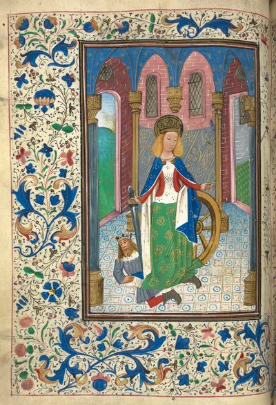Miniatuur van Catharina van Alexandrië, met de Romeinse keizer Maxentius door Netherlandish School