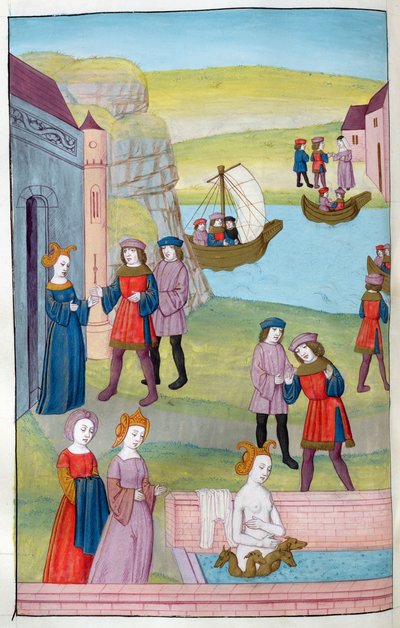 Scylla wijst Glaucus af, Circes liefdesdrank vervormt Scylla, uit Metamorphoses 14 door Ovidius, 1479 door Netherlandish School