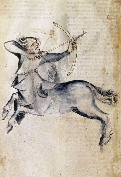 Tekening van Boogschutter; uit een vertaling van een Perzisch astrologisch verhandeling, "Liber Astrologiae" door Netherlandish School