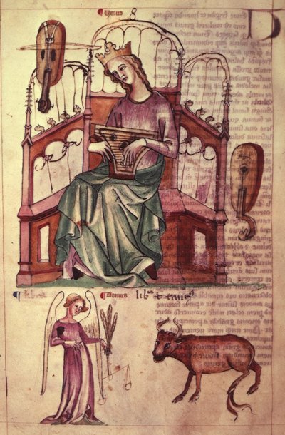 Sloane 3983 fol.42v Venus speelt een psalterium, uit 