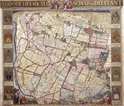 Wandkaart van Delftland door Netherlandish School