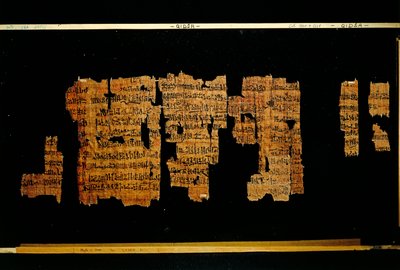 Fragmenten van het document met de daden van farao Thoetmosis III door New Kingdom Egyptian
