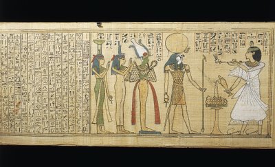 Papyrus van Khonsumes, Het Dodenboek, de overledene brengt offers aan Osiris, Isis en Nephthys, Derde Tussenperiode door New Kingdom Egyptian