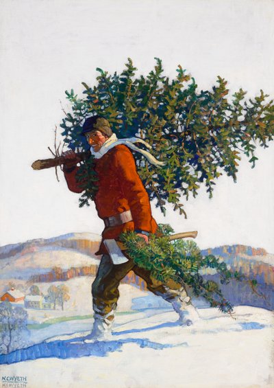 Kerstboom - Chadds Ford (Popular Magazine, omslagillustratie) door Newell Convers Wyeth