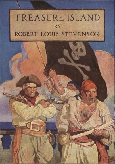 Stofomslag voor Treasure Island door Robert Louis Stevenson (1850 - 1894), uitgegeven 1915 door Newell Convers Wyeth