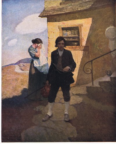 Jim Hawkins verlaat huis: ik nam afscheid van mijn moeder en de baai door Newell Convers Wyeth