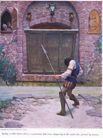Kort voor zonsopgang kwam een speerdrager strompelend naar de gracht, doorboord door pijlen door Newell Convers Wyeth