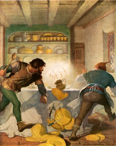 Kleine John vecht met de kok in het huis van de sheriff door Newell Convers Wyeth