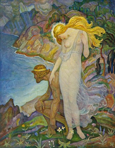 Odysseus en Calypso door Newell Convers Wyeth
