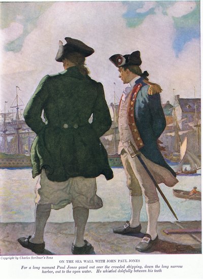 Op de zeewering met John Paul Jones: Een lange tijd staarde John Paul over de scheepvaart in de haven naar het open water door Newell Convers Wyeth