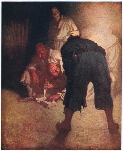De Zwarte Vlek: Ongeveer halverwege de helling naar de palissade, verzamelden ze zich in een groep door Newell Convers Wyeth