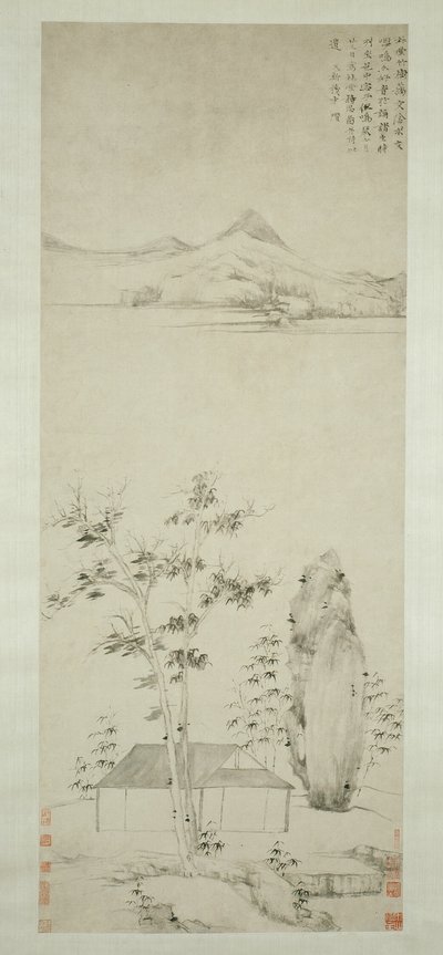 Poëtische gedachten in een bospaviljoen 林堂詩思圖 door Ni Zan