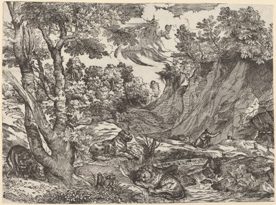 Sint Hiëronymus in de Wildernis door Niccolò Boldrini after Titian