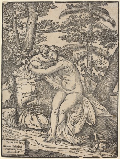 Venus en Cupido door Niccolò Boldrini after Titian