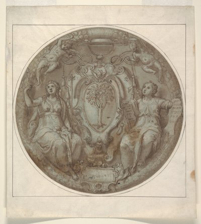 Ontwerp voor een Tondo met wapens van kardinaal Giulio della Rovere door Niccolò Martinelli, called il Trometta