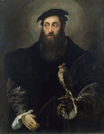 Portret van een heer met een valk door Niccolò dell Abate