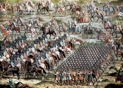 De slag bij Higueruela op 1/07/1431 tussen het leger van Johan II van Castilië (1405-1454) en dat van Mohammed IX door Niccolo (and workshop) Granello