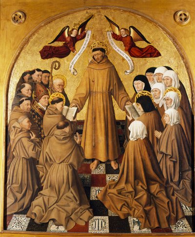 Altaarpaneel, St. Franciscus geeft Regel aan zijn volgelingen (Minderbroeders en de Arme Clarissen) door Niccolo Antonio Colantonio