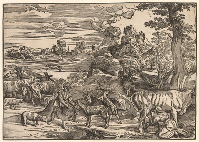 Landschap met een melkmeid door Niccolo Boldrini
