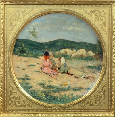 Bord beschilderd met figuren van herders, door Niccolo Cannicci, Circa 1880 door Niccolo Cannicci