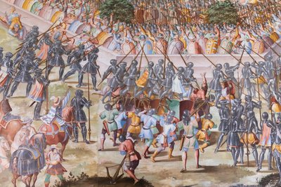 Detail van fresco in de Hal van Slagen van de Slag bij La Higueruela in 1431 door Niccolo Granello