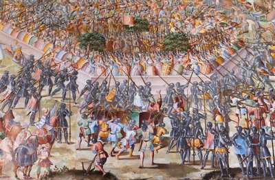 Detail van fresco in de Hal van Slagen van de Slag bij La Higueruela in 1431 door Niccolo Granello