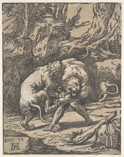 Hercules en de Nemeïsche Leeuw, 1540-50 door Niccolo Vicentino