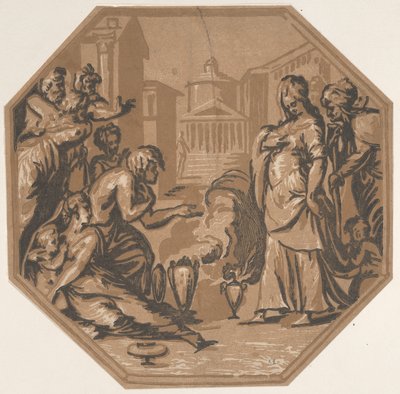 Mensen die hulde brengen aan de schoonheid van Psyche door Niccolo Vicentino