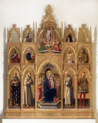 Madonna op de troon met Kind, Engelen en Heiligen (Cagli Polyptiek) door Niccolo di Liberatore