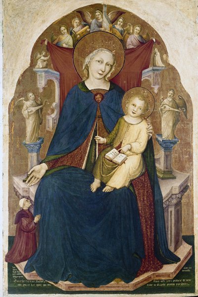 Madonna op de troon met Kind en twee toegewijden door RC
