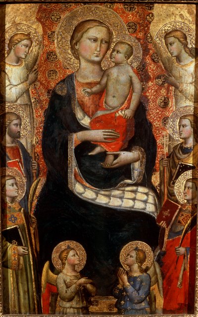 Madonna met kind, heiligen en engelen, laat 14e of begin 15e eeuw door Niccolo di Pietro Gerini