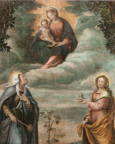Onbevlekte Madonna met het kindje Jezus en heiligen door Niccolo the Younger Giolfino
